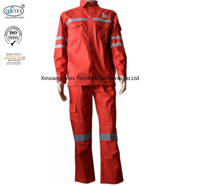 Red Cotton Fire Retardant Suit / Reflective Flame Resistant Rain Suit